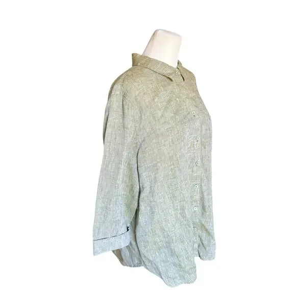 Chicos Fresh Chic Linen Shirt No Iron Women 3/XL Heathered Green Collared Button - Picture 6 of 11